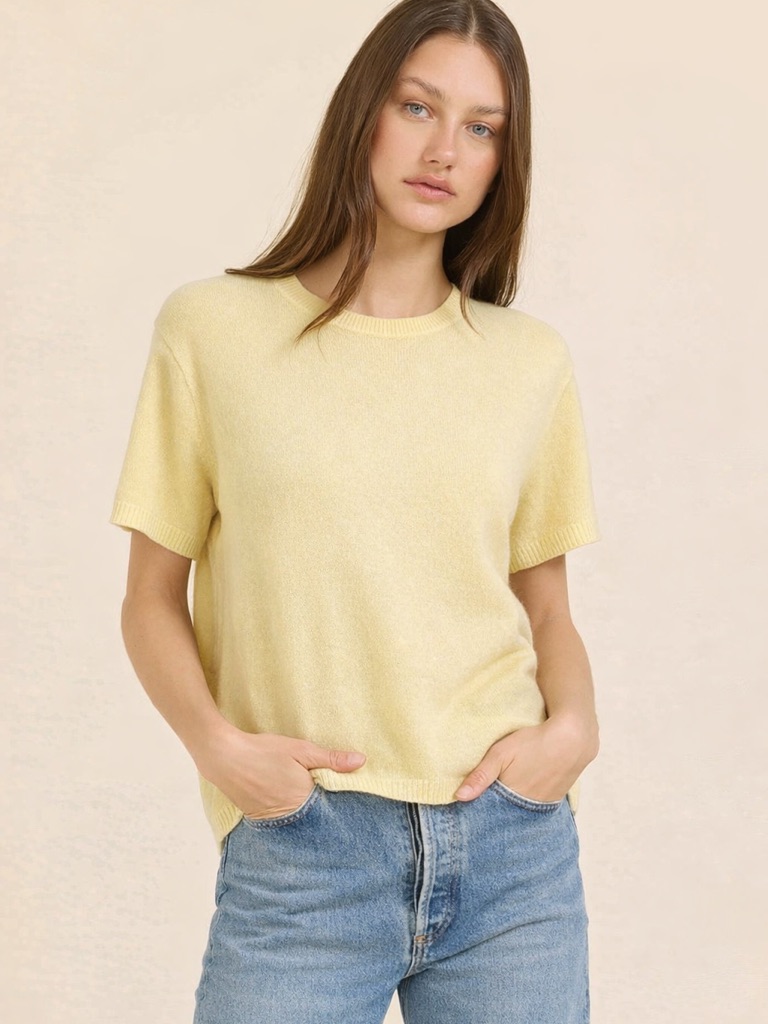 Nwt One Grey Day Sloane Cashmere T-Shirt In Lemon Yellow